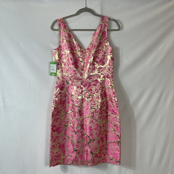 Lilly Pulitzer Kiki Dress Size 8 NWT Pink Floral Metallic Gold - Picture 3 of 13